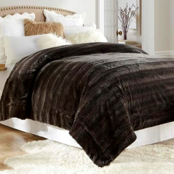 Dark Chocolate Brown Faux Fur Blanket Queen Bed Soft Plush Bedspread Full Size - Picture 2 of 11